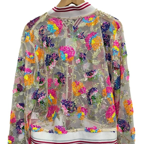 Adore NWT Embroidered Sequin Mesh Bomber Jacket - Size XL - Picture 3 of 4